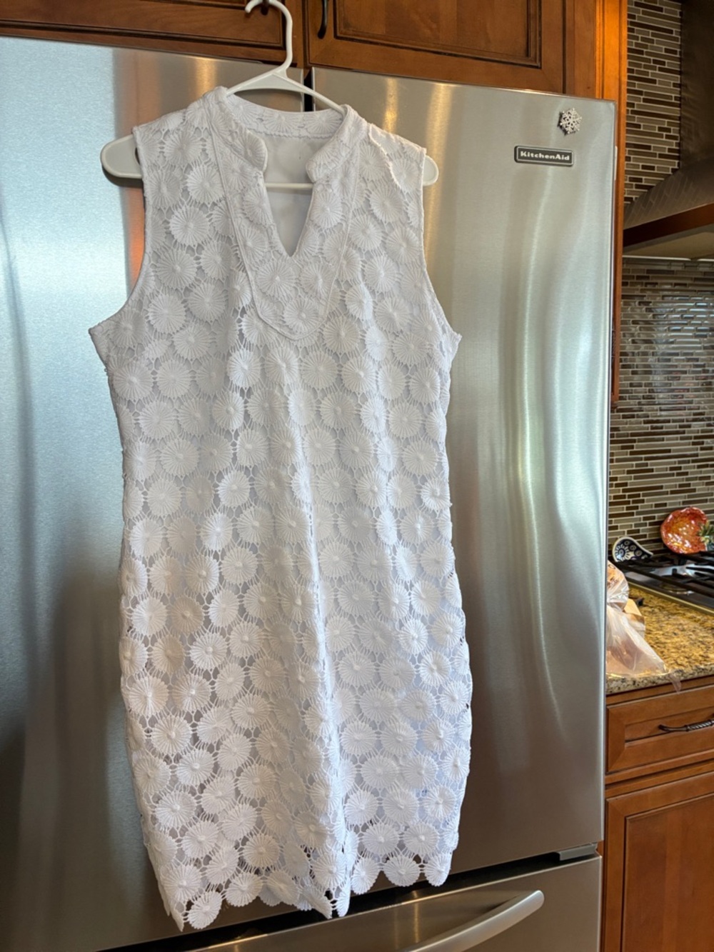 Charter Club Sleeveless White Floral  Lace Shift Dress Lined